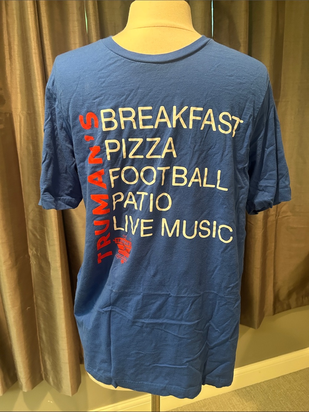 Tultex Blue Short Sleeve Tee with White Text and Red Side Logo